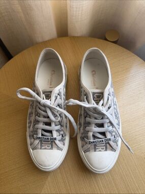 Dior Gray and White Logo Canvas Lace-Up Sneakers